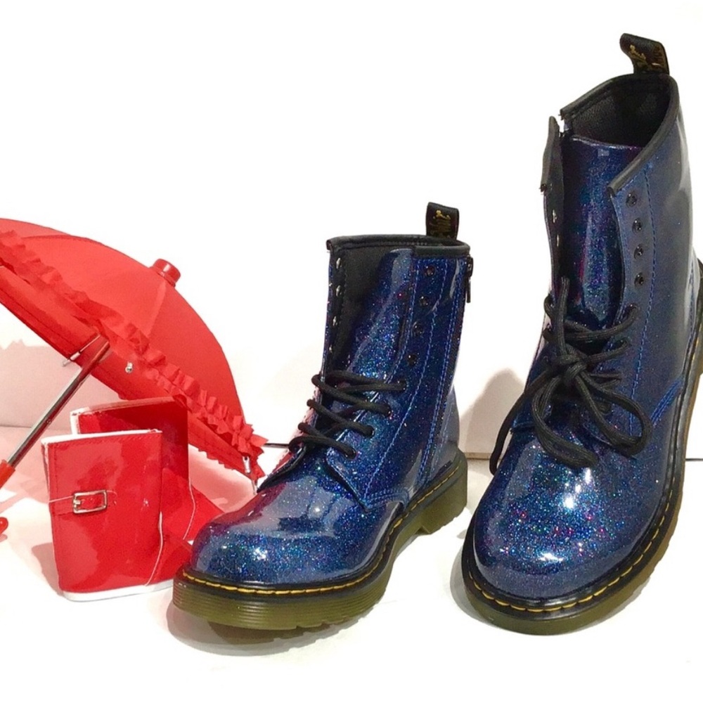 Dr Martens Blue Glitter Boot EU38, L7, M6  NWOT